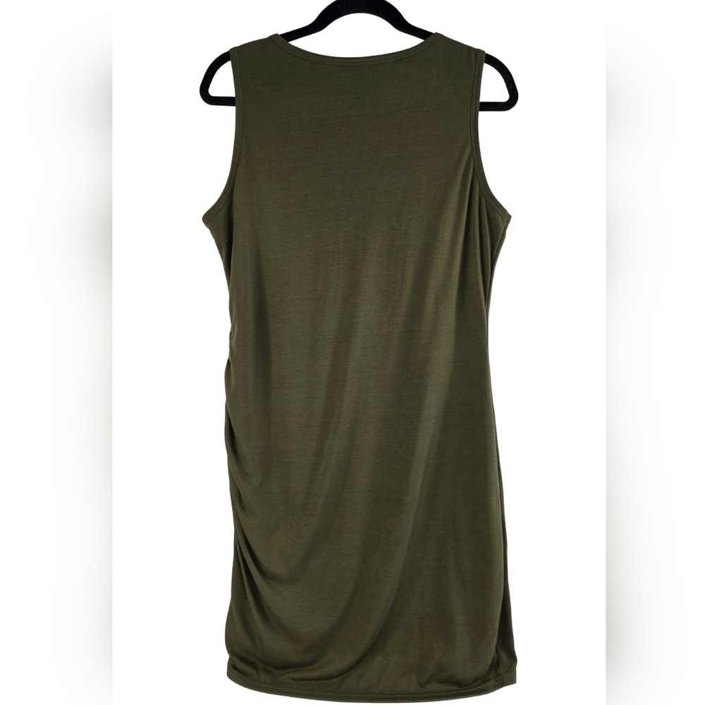 BTFBM Crew Neck Dress Ruched Sleeveless Tank Bodycon Size L Olive E-2638 - Picture 5 of 11